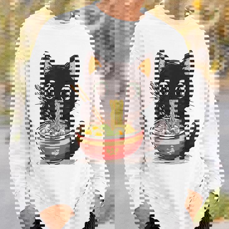 ヌードルキャット黒猫ラーメンデザイン スウェットシャツ 彼への贈り物