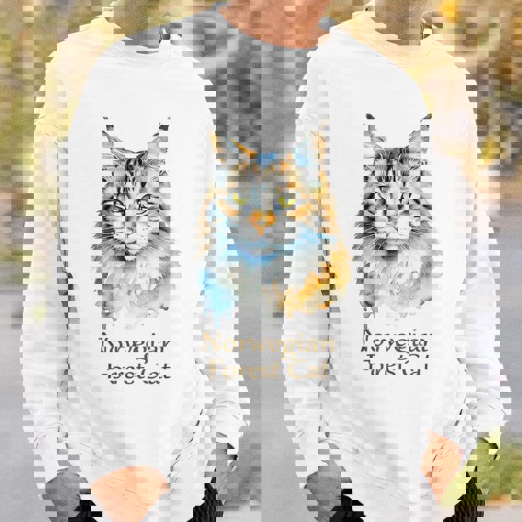 ノルウェージャンフォレストキャット 水彩画ポートレート2 スウェットシャツ 彼への贈り物