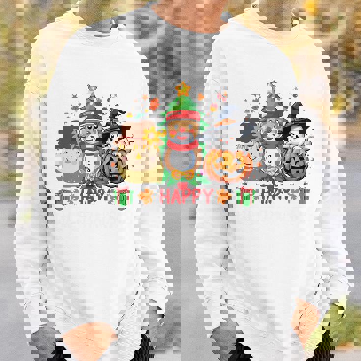 ハッピー、感謝祭、ハロウィン、メリークリスマス。 長袖tシャツ スウェットシャツ 彼への贈り物