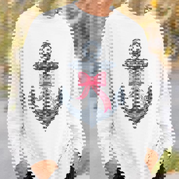 ピンクリボンボウコケット付きマリンアンカー。 スウェットシャツ 彼への贈り物