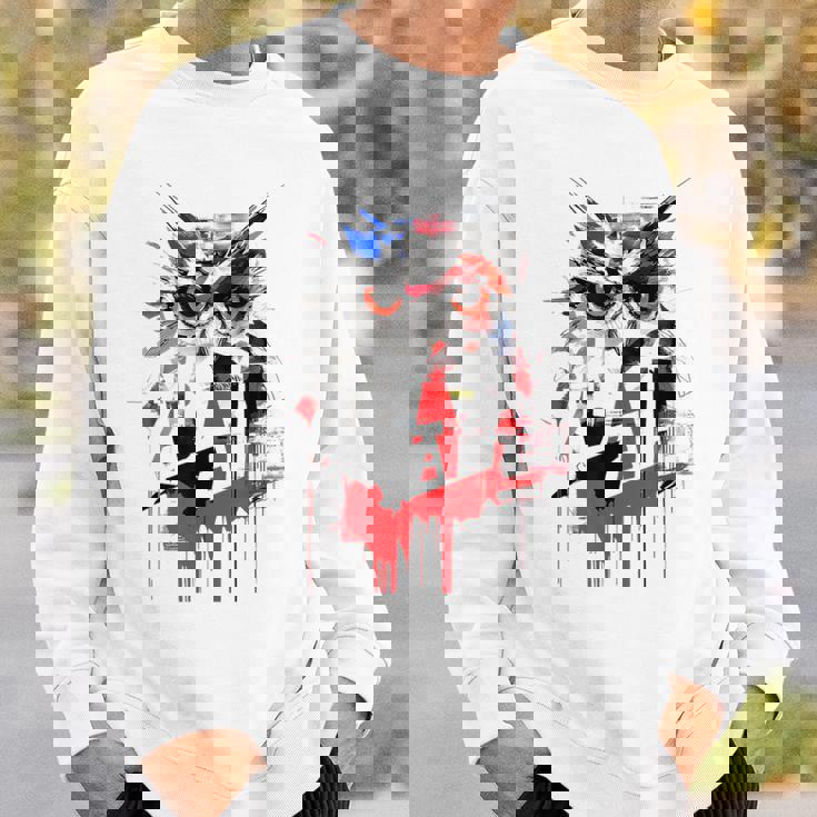 フクロウ アート 絵画 抽象 動物 描画 グラフィック フクロウ スウェットシャツ 彼への贈り物