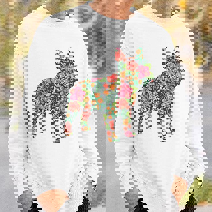 フレンチ ブルドッグ フラワー フローラル フレンチ ドッグ シルエット 犬 ペット スウェットシャツ 彼への贈り物