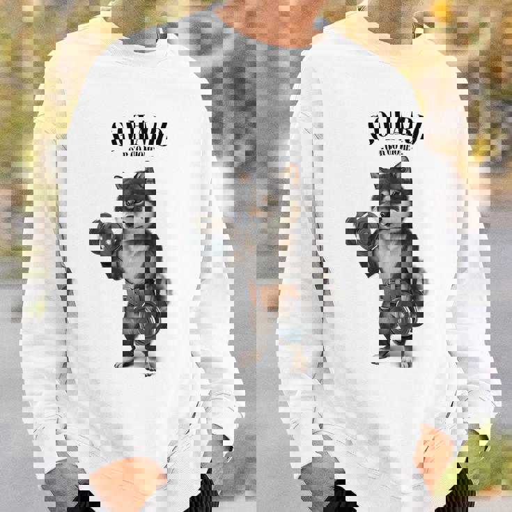 ブラック柴犬 筋トレ ダンベル付き フィットネスジム スウェットシャツ 彼への贈り物