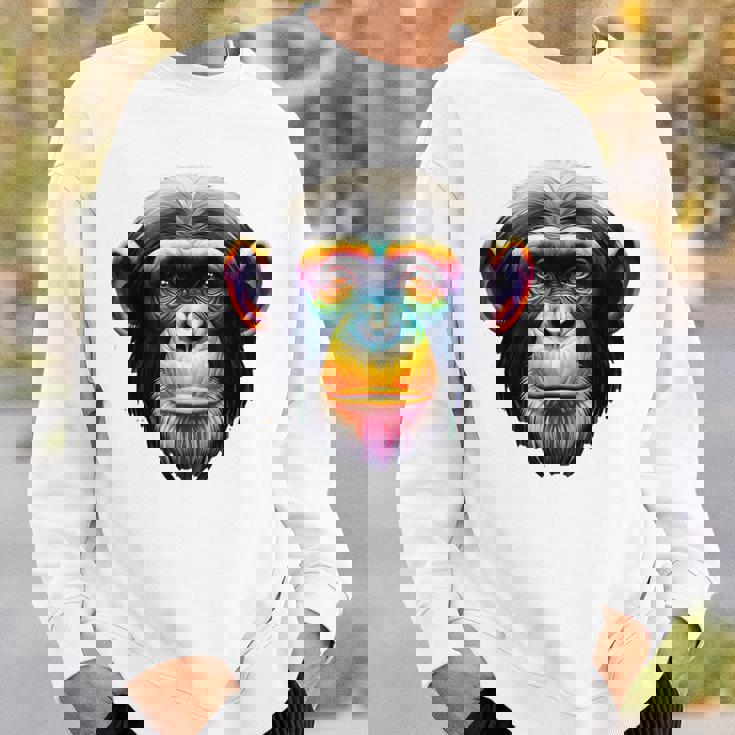 マルチカラー アート カラフル チンパンジー スウェットシャツ 彼への贈り物