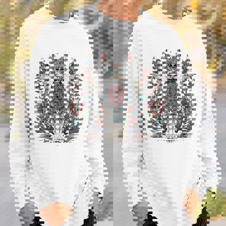 マンダラデザインのかわいい猫の曼荼羅。 長袖tシャツ スウェットシャツ 彼への贈り物