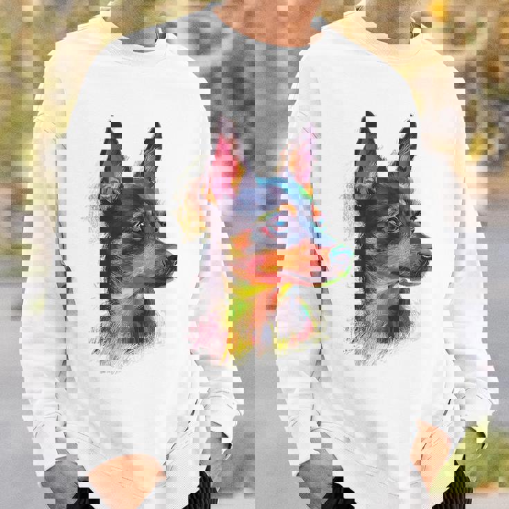 ミニチュア ピンシャー 犬 ペット アート カラフル ミニチュア ピンシャー スウェットシャツ 彼への贈り物