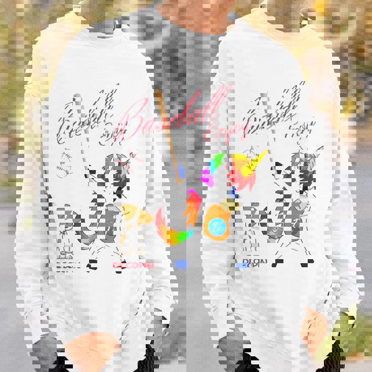 ユニコーン 野球 デコピン 長袖tシャツ スウェットシャツ 彼への贈り物