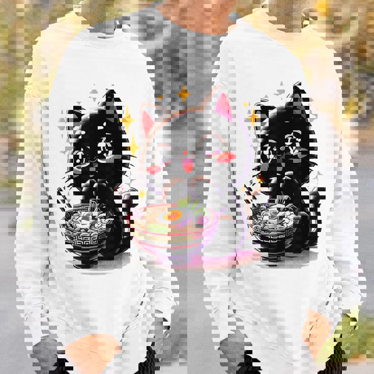 ラーメン猫かわいいアニメ猫ラーメン愛好家甘い スウェットシャツ 彼への贈り物