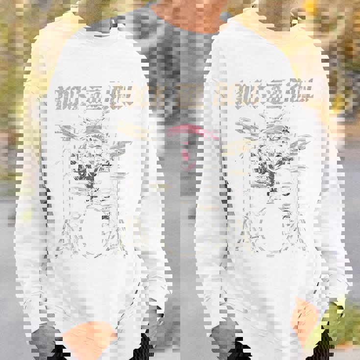 ロックンロール キャットドラム ヴィンテージ Rock Cat Drummer Art Back スウェットシャツ 彼への贈り物