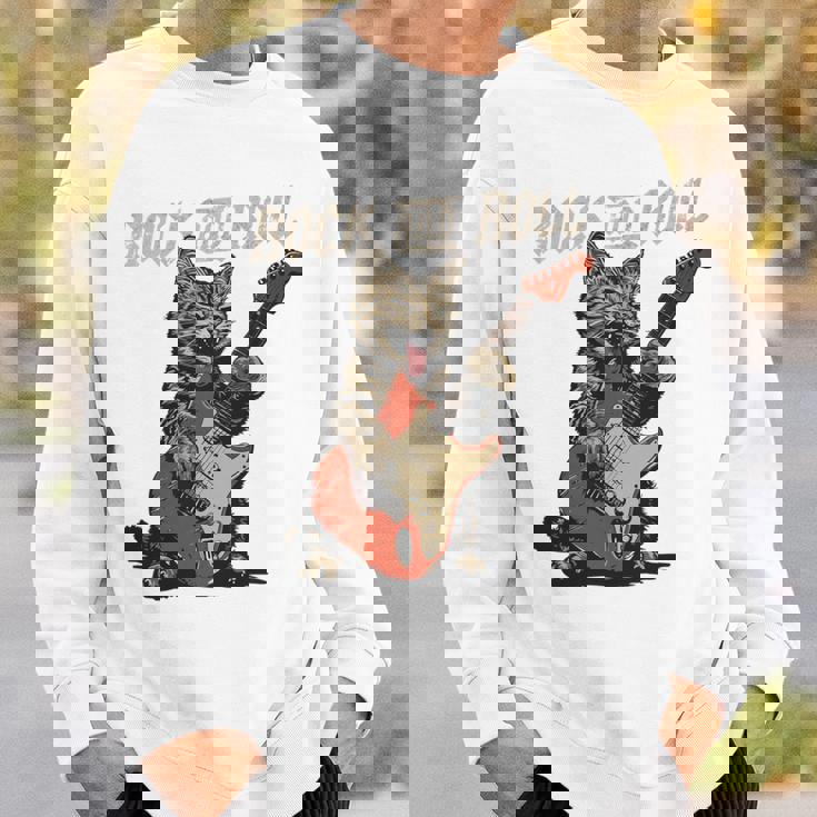 ロックンロール ギター 猫 ビンテージ Rock ギタリスト 猫 長袖tシャツ スウェットシャツ 彼への贈り物