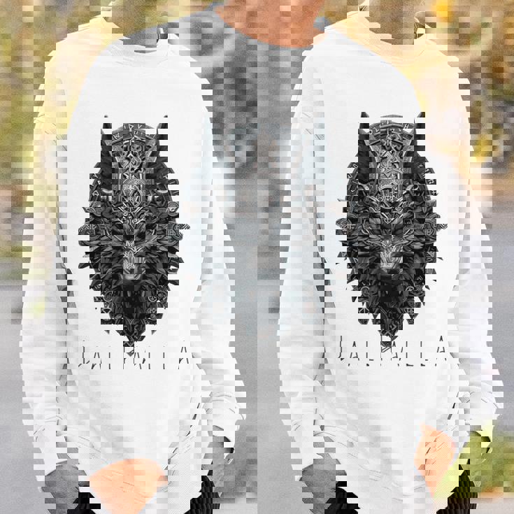 ヴァルハラ ウルフマスク オーディン ルーン文字 北欧コンパス バイキング メンズ レディース 長袖tシャツ スウェットシャツ 彼への贈り物