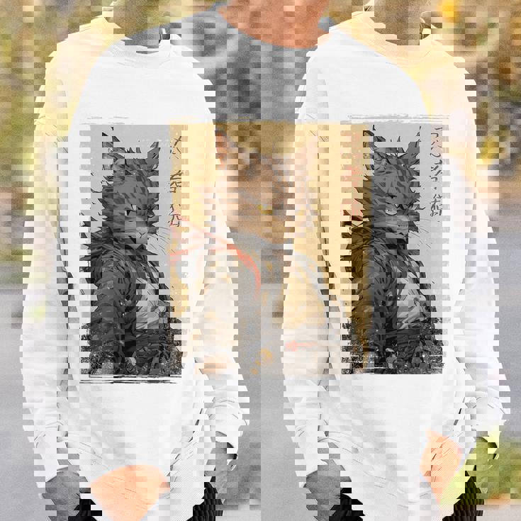 ヴィンテージ 日本の風景 侍 猫 漢字 Art Back スウェットシャツ 彼への贈り物