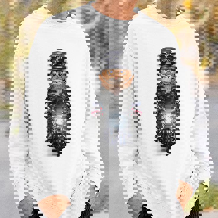 三毛猫 オレンジ猫 ねこ バイク ヘルメット スウェットシャツ 彼への贈り物