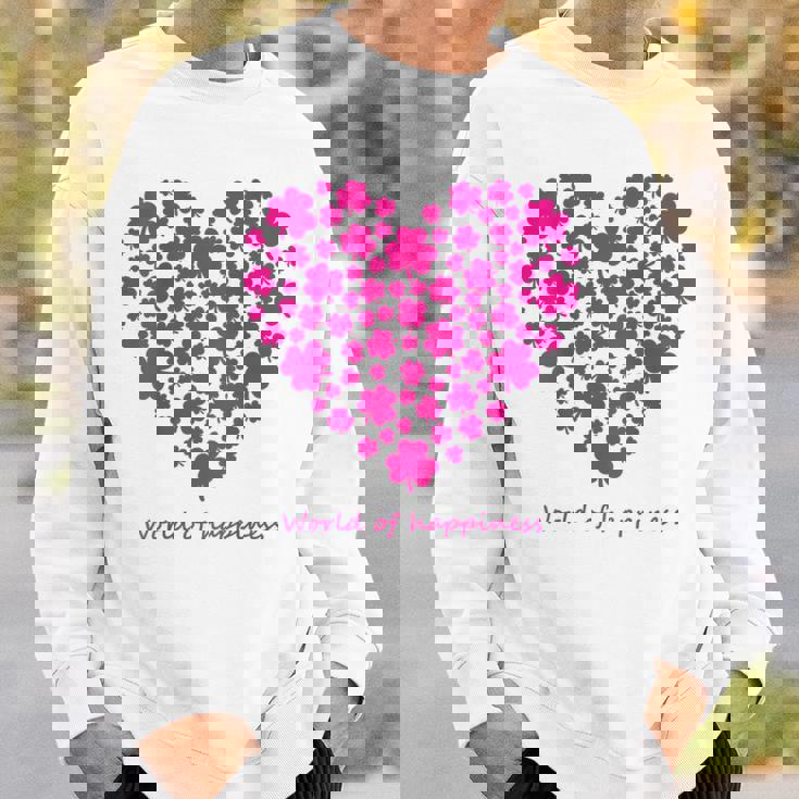 世界中の幸せを願う 可愛い ハート ピンク クローバー 反戦 平和 バックプリント スウェットシャツ 彼への贈り物