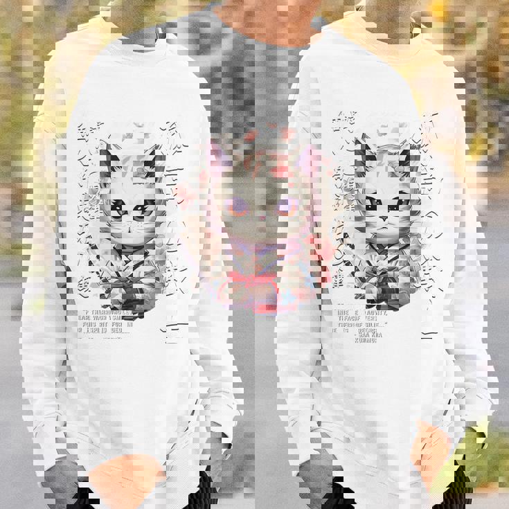 バックプリント 侍 猫戦士 日本人 忍者 キティ カワイイ スウェットシャツ 彼への贈り物