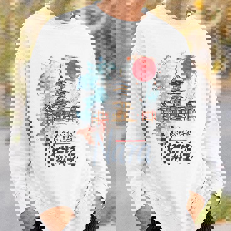 奈良 日本 市街地 旅行 お土産 和 水彩 行楽 スウェットシャツ 彼への贈り物