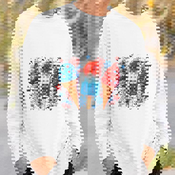 少年 赤 白 青 アメリカ国旗 7月4日 アイスキャンディー 愛国的 長袖tシャツ スウェットシャツ 彼への贈り物