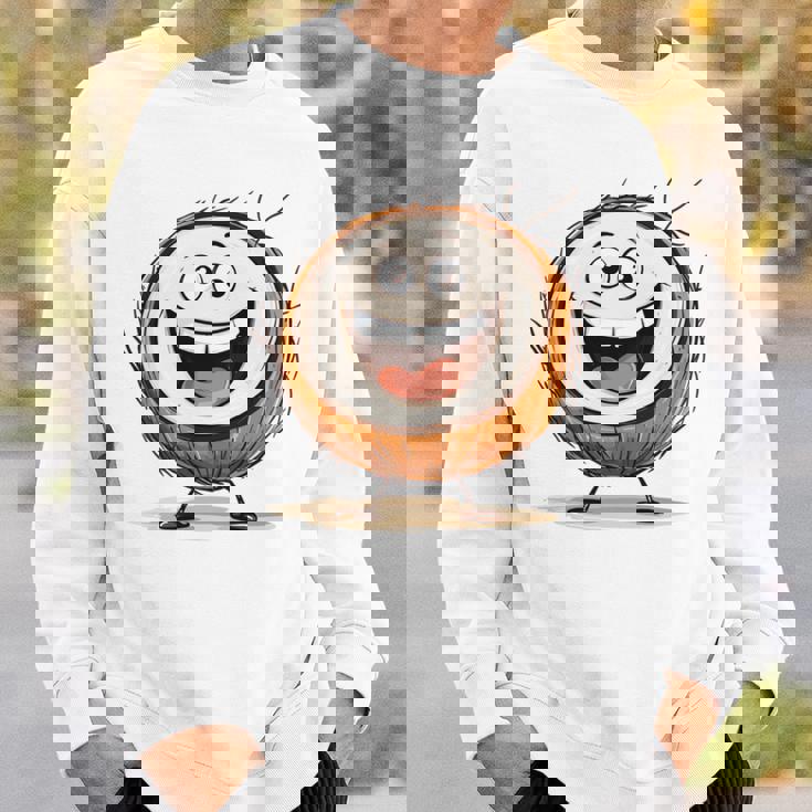 幸せな笑顔のココナッツの顔の漫画 長袖tシャツ スウェットシャツ 彼への贈り物