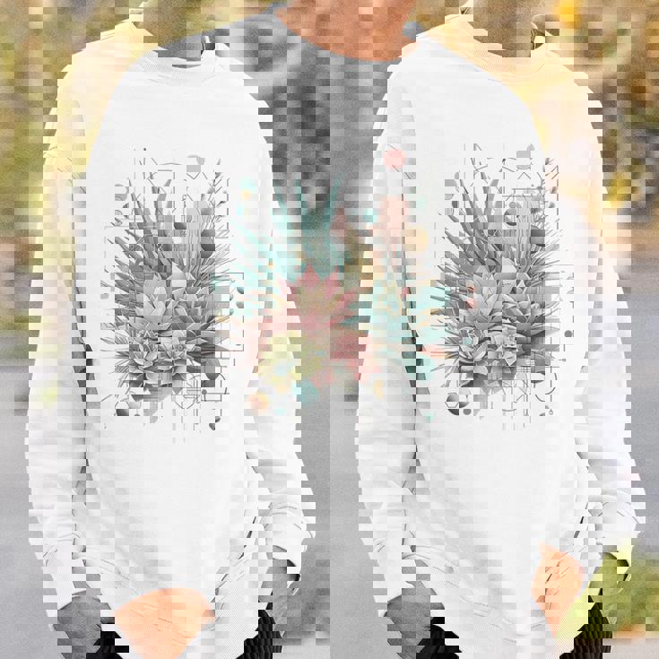 抽象的な幾何学的なボタニカルデザインモダンな植物 多肉植物 スウェットシャツ 彼への贈り物