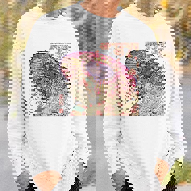 振り返る娘 見返り美人 日本美人 花街 浮世絵 桜 花 奇麗 赤 バックプリント スウェットシャツ 彼への贈り物