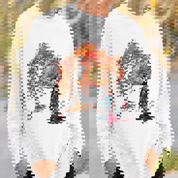 日本 浮世絵 京都 嵯峨 紅葉 和傘 美人 着物 スウェットシャツ 彼への贈り物