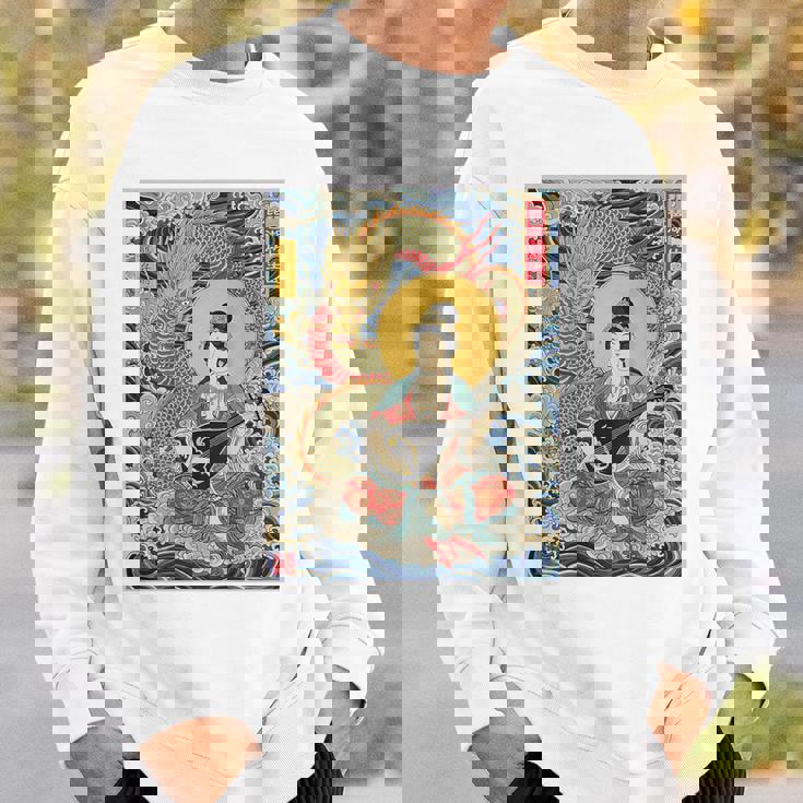 日本 浮世絵 滋賀 琵琶湖 竹生島 弁財天 竜 龍神 バックプリント スウェットシャツ 彼への贈り物