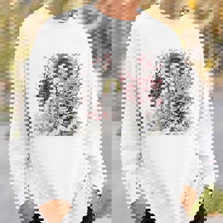 日本 浮世絵 観音菩薩 竜 桜 波 バックプリント スウェットシャツ 彼への贈り物