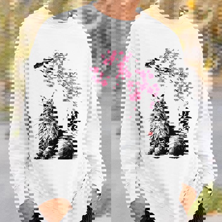 日本美術 メインクーン 猫 桜 桜 スウェットシャツ 彼への贈り物