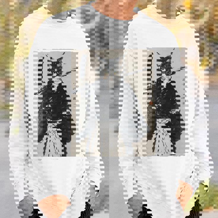 日本美術 猫 忍者 浮世絵 アニメ風 侍猫 長袖tシャツ スウェットシャツ 彼への贈り物