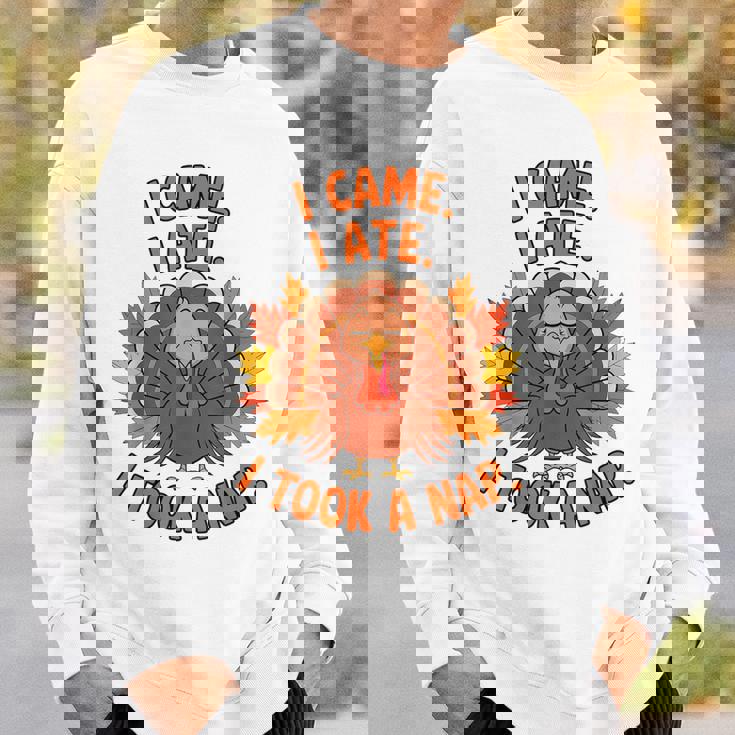 来た、食べた、昼寝した 感謝祭 家族のユーモア スウェットシャツ 彼への贈り物