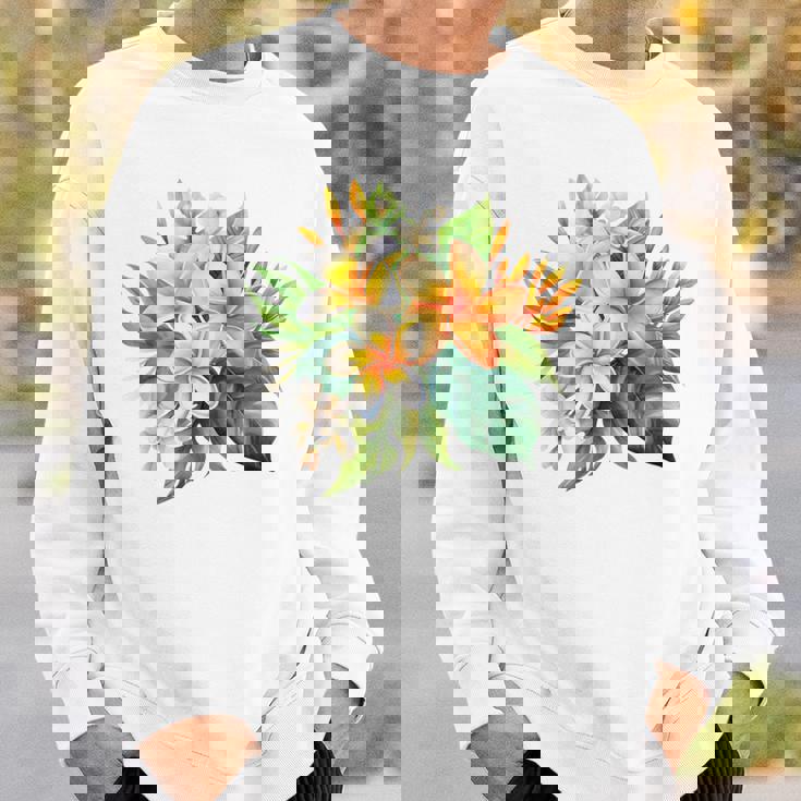 水彩 プルメリア ブーケ シャツ ハワイアン トロピカル フローラル スウェットシャツ 彼への贈り物