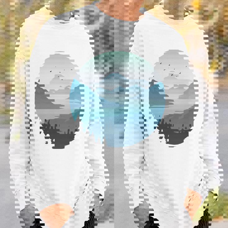 湖 森 風景 山 シルエット 長袖tシャツ スウェットシャツ 彼への贈り物