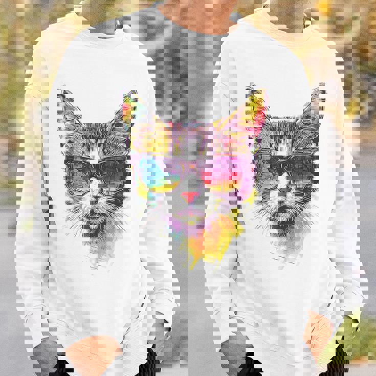 猫 動物 抽象 モチーフ サングラス イラスト アート ネコ スウェットシャツ 彼への贈り物