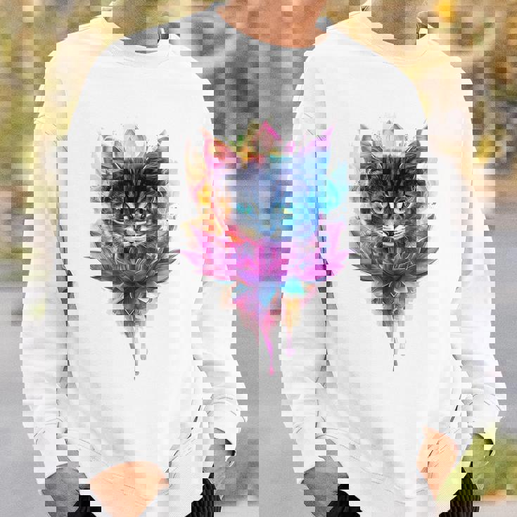 猫 花 カラフル かわいい アート 動物好き グラフィック 猫 スウェットシャツ 彼への贈り物