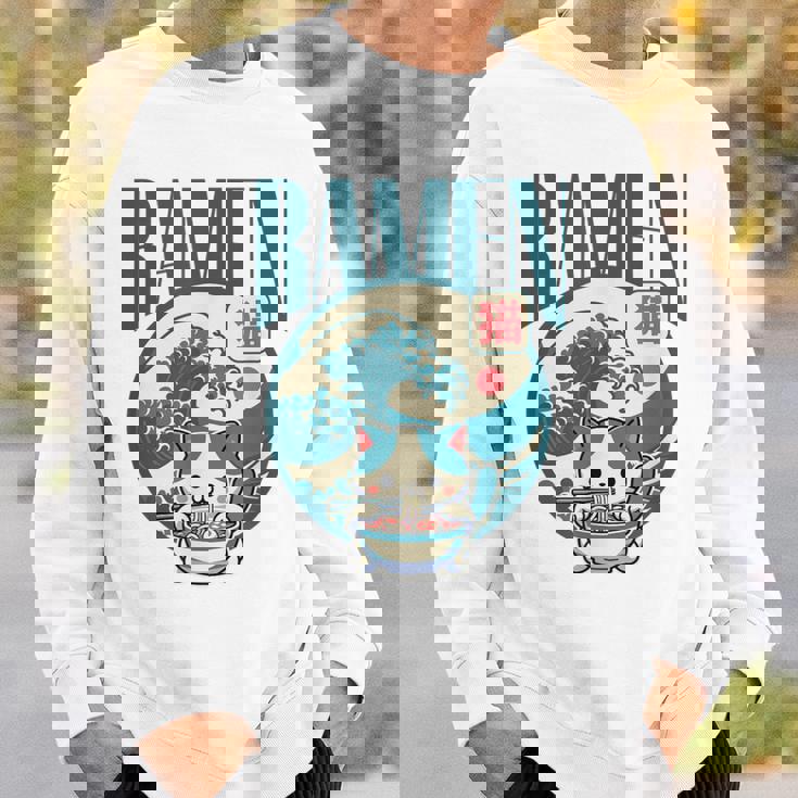 猫食べるラーメン キッズ&大人、日本の神奈川波ラーメン スウェットシャツ 彼への贈り物