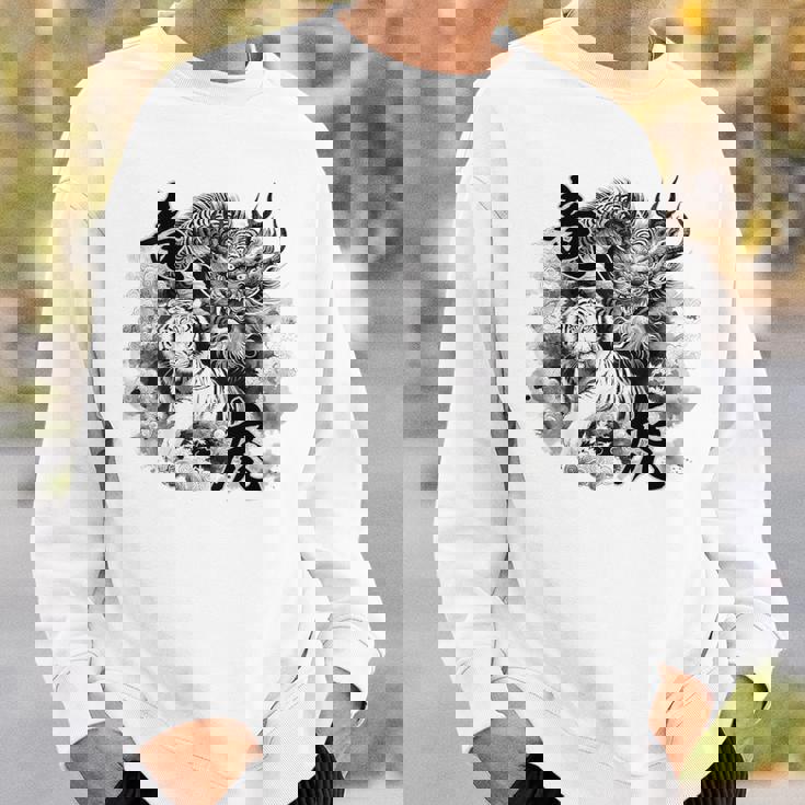 竜虎 墨絵 バックプリント スウェットシャツ 彼への贈り物