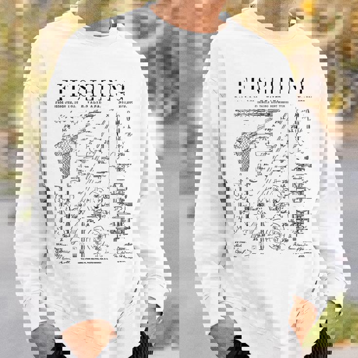 釣り ロッド タックル リール ルアー フィッシャーマン ヴィンテージ 特許 プリント スウェットシャツ 彼への贈り物