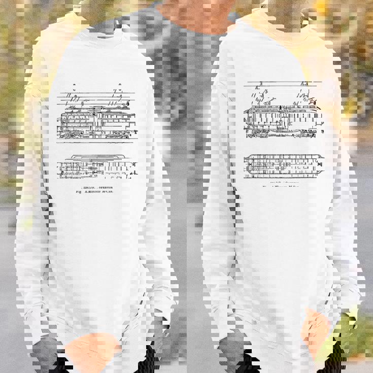 電車 ヴィンテージ 青写真 図 グラフィック 電気機関車 スウェットシャツ 彼への贈り物