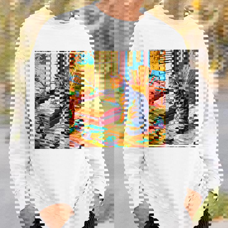 面白いtシャツ 猫 ネコ 読書 勉強 メンズ 猫好き グッズ おもしろ 面白い 服 ネタ 猫の下僕 浮世絵 長袖tシャツ スウェットシャツ 彼への贈り物