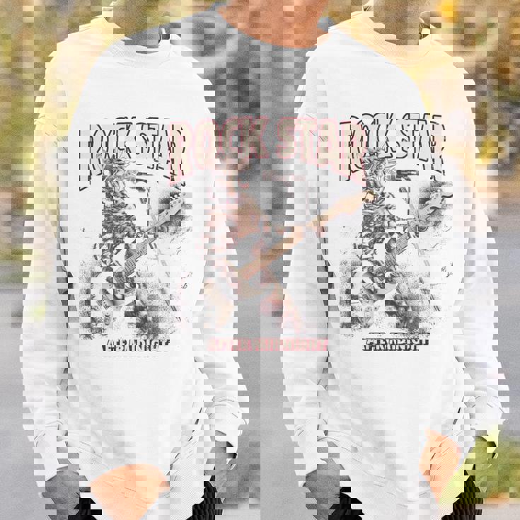 面白いギター猫 エレキギターでロックを弾く猫 長袖tシャツ スウェットシャツ 彼への贈り物