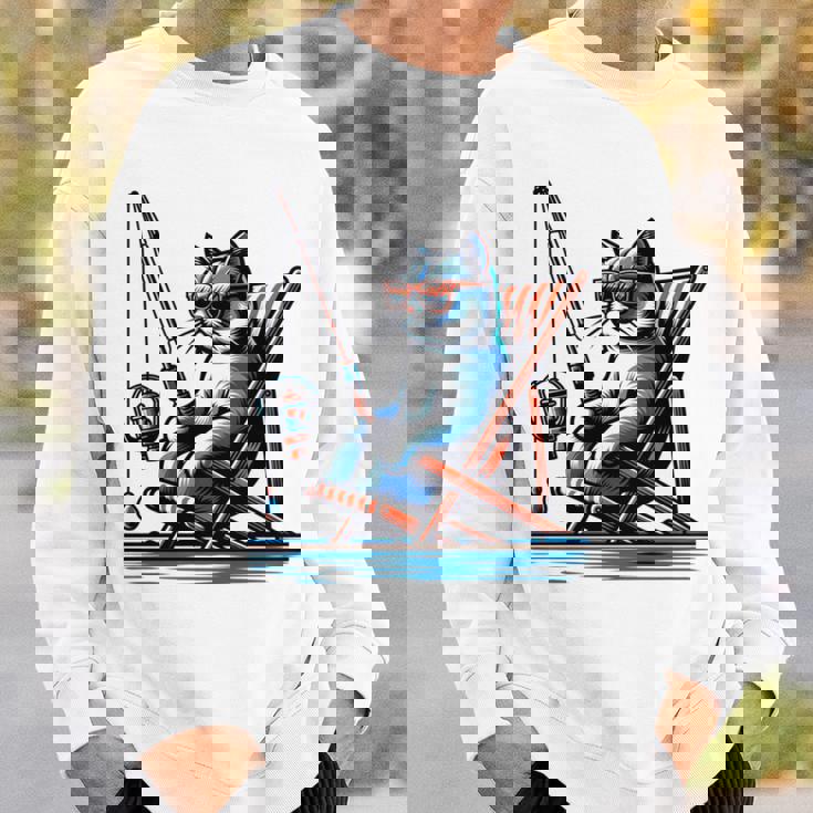 面白い釣り猫ロッドとリール Lets Go 釣り 猫釣り 長袖tシャツ スウェットシャツ 彼への贈り物