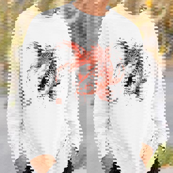 鯉 赤黒 アクアリウム ニシキゴイ 観賞魚 イラスト バックプリント スウェットシャツ 彼への贈り物