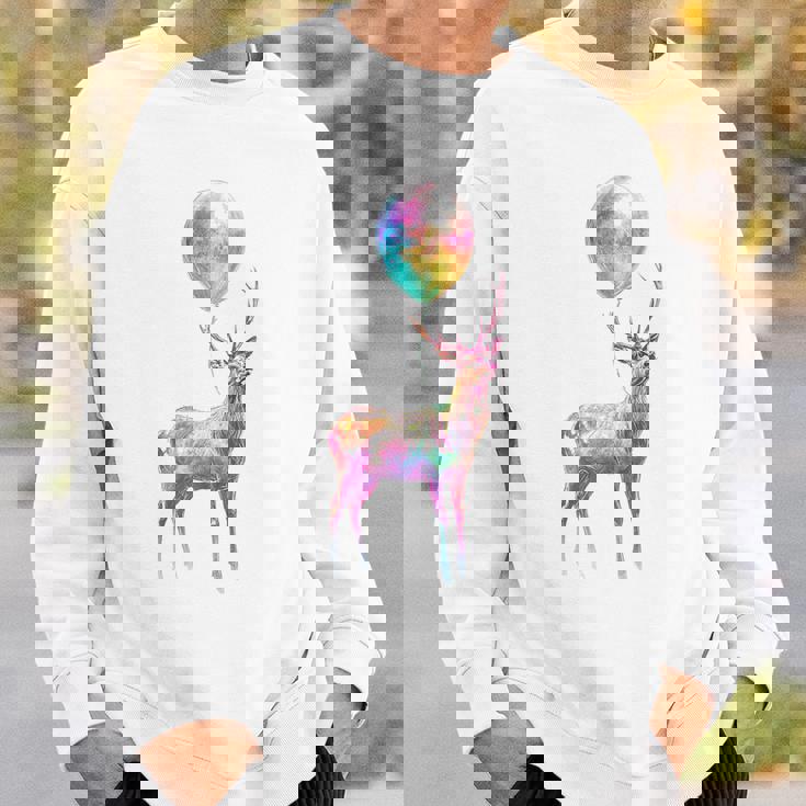 鹿 カラフル モチーフ 抽象 動物 プリント アート 鹿 スウェットシャツ 彼への贈り物