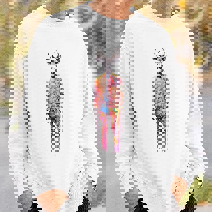 鹿 人間 アート カラフル 動物 絵画 グラフィック 鹿 スウェットシャツ 彼への贈り物