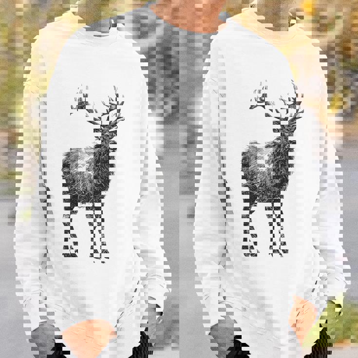 鹿 動物 プリント モチーフ 図面 イラスト ポートレート 鹿 スウェットシャツ 彼への贈り物