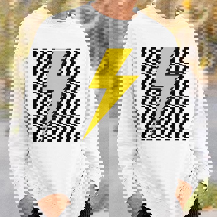 黄色の稲妻チェッカー審美的レーシング 長袖tシャツ スウェットシャツ 彼への贈り物