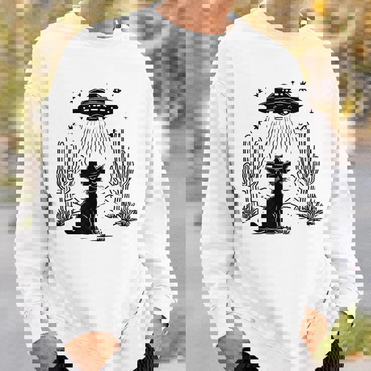 黒猫 カウボーイハット ウェスタン Ufo エイリアン 面白い かわいい スウェットシャツ 彼への贈り物