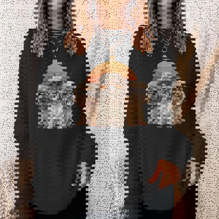 3匹のかわいい犬 ラサ・アプソ シーズー クール サングラス付き スウェットシャツ 彼女への贈り物