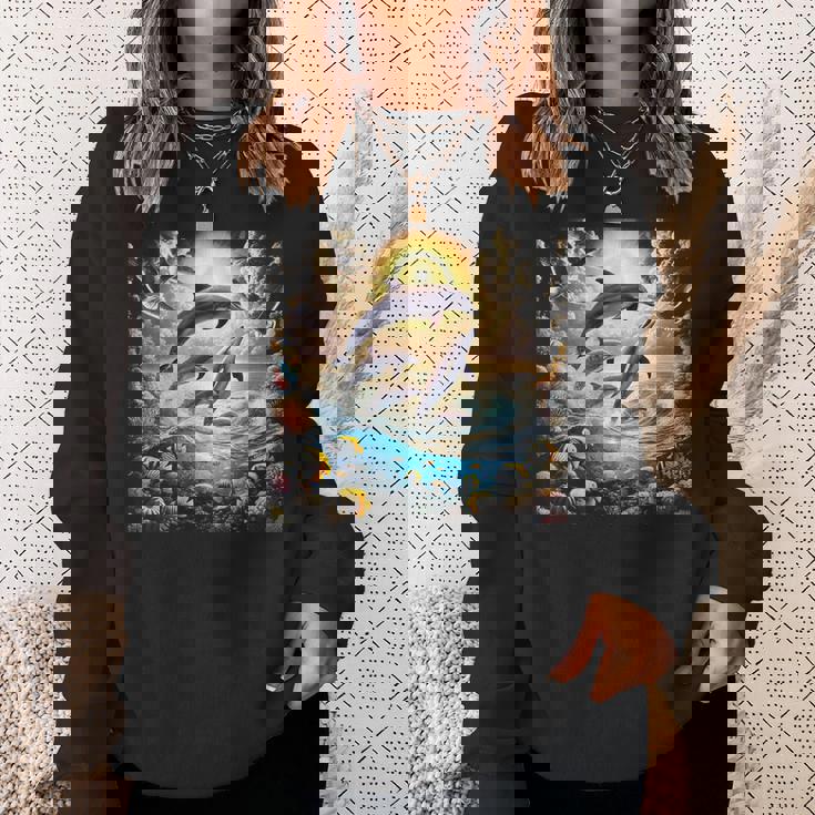 90年代イルカ、アロハ ハワイアン イルカ、カラフルなビーチ スウェットシャツ 彼女への贈り物