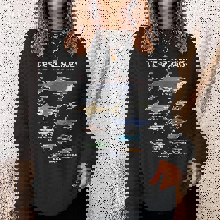 9種類のサメ教育カラフルな海英語 スウェットシャツ 彼女への贈り物